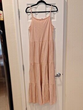 GAP - Light Pink Cotton Knit Sleeveless Tiered Maxi Dress - Large